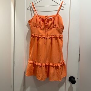 BCBGeneration Orange Ruffle‎ Mini SunDress - Size L - Adjustable Straps
